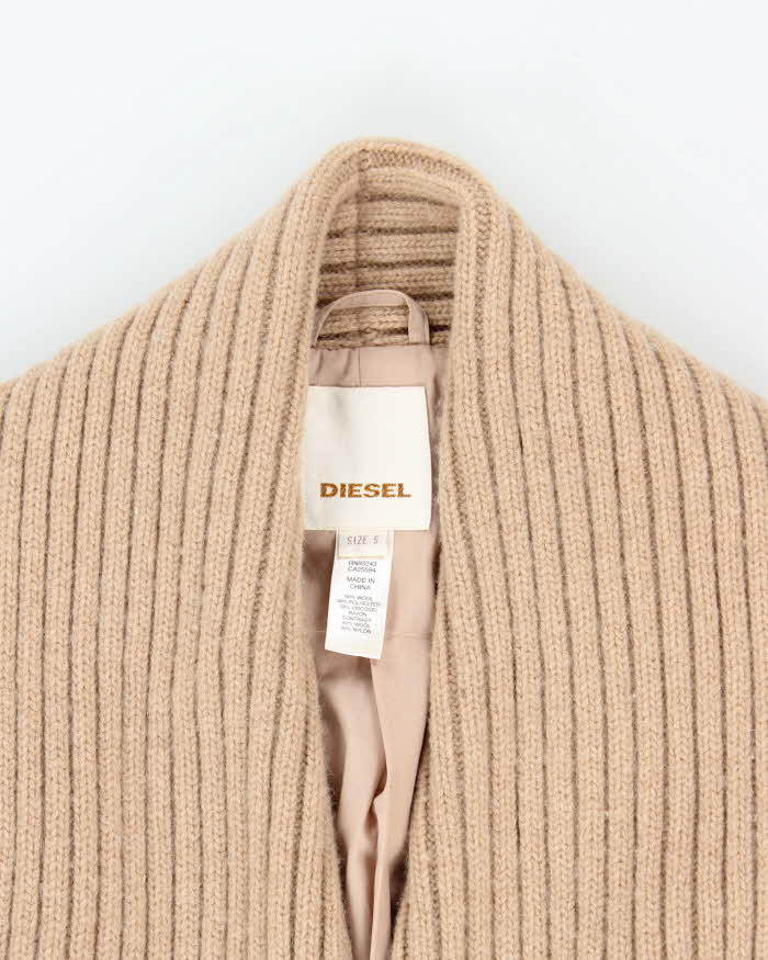 Vintage 90s Beige Diesel Wool Belted Long Coat - S