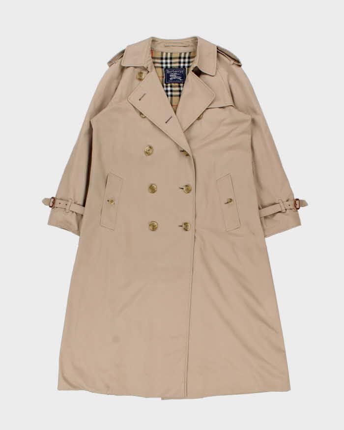 Vintage 90s Burberry Beige Nova Check Lined Classic Women's Trench Coat - S