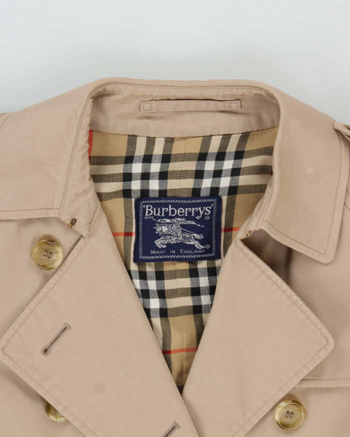 Vintage 90s Burberry Beige Nova Check Lined Classic Women's Trench Coat - S