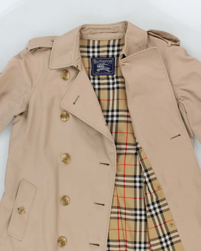 Vintage 90s Burberry Beige Nova Check Lined Classic Women's Trench Coat - S