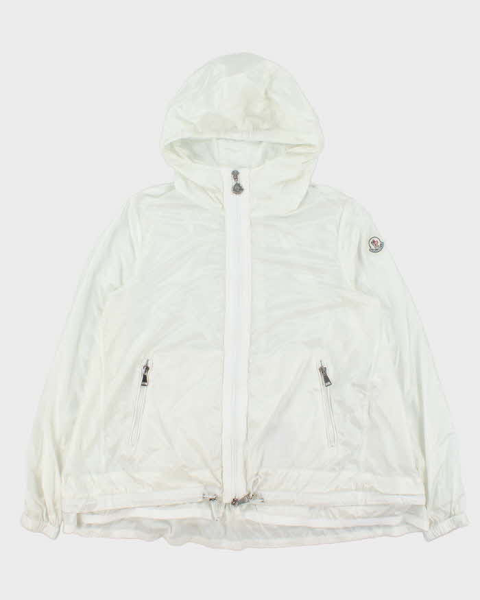 Moncler White Lightweight Hooded Soft Shell Shimmer Zip Up Jacket - S