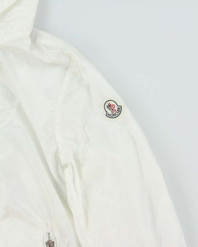 Moncler White Lightweight Hooded Soft Shell Shimmer Zip Up Jacket - S