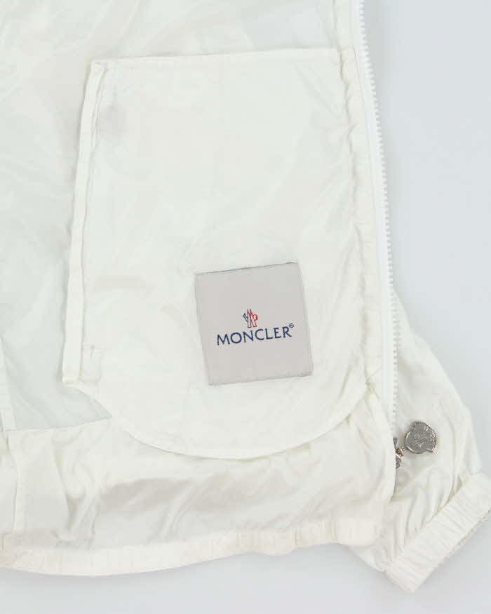Moncler White Lightweight Hooded Soft Shell Shimmer Zip Up Jacket - S