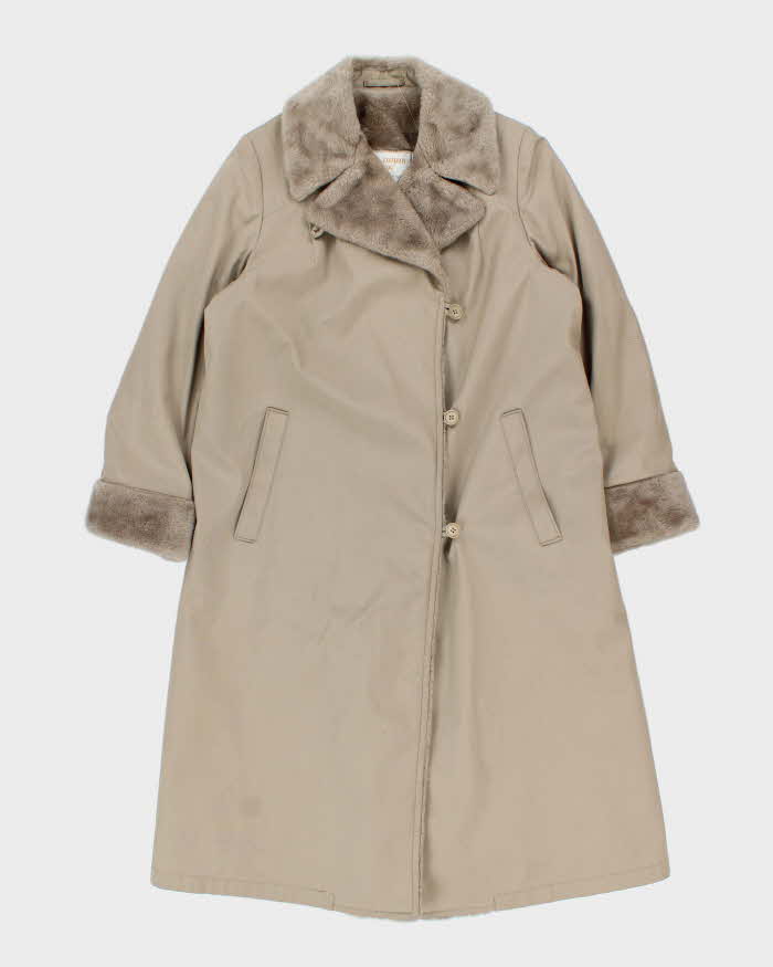 Vintage 1980s Women's London Fog Faux Fur Lined Overcoat - M