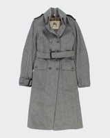 Vintage 00s Women's Burberry Grey Wool Overcoat - XS