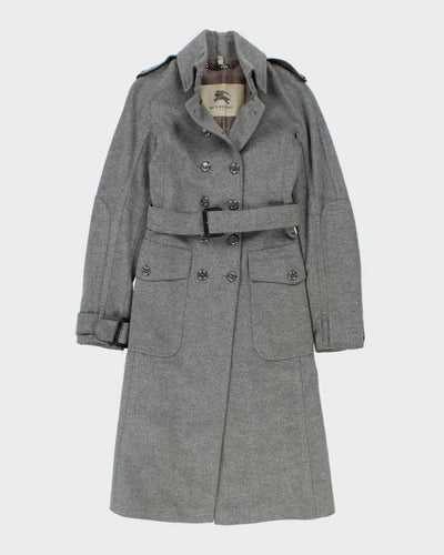 Vintage 00s Women's Burberry Grey Wool Overcoat - XS