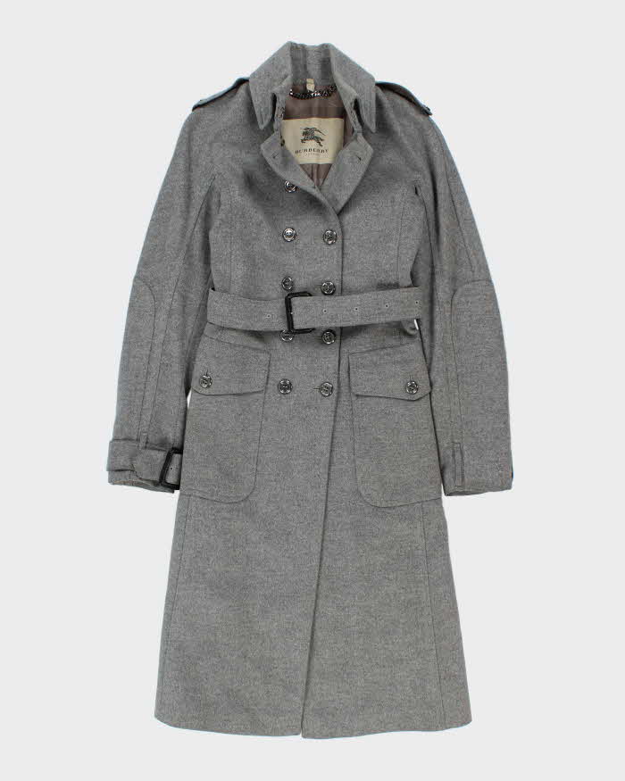 Vintage 00s Women's Burberry Grey Wool Overcoat - XS