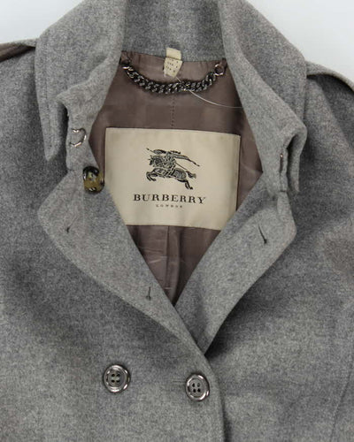 Vintage 00s Women's Burberry Grey Wool Overcoat - XS