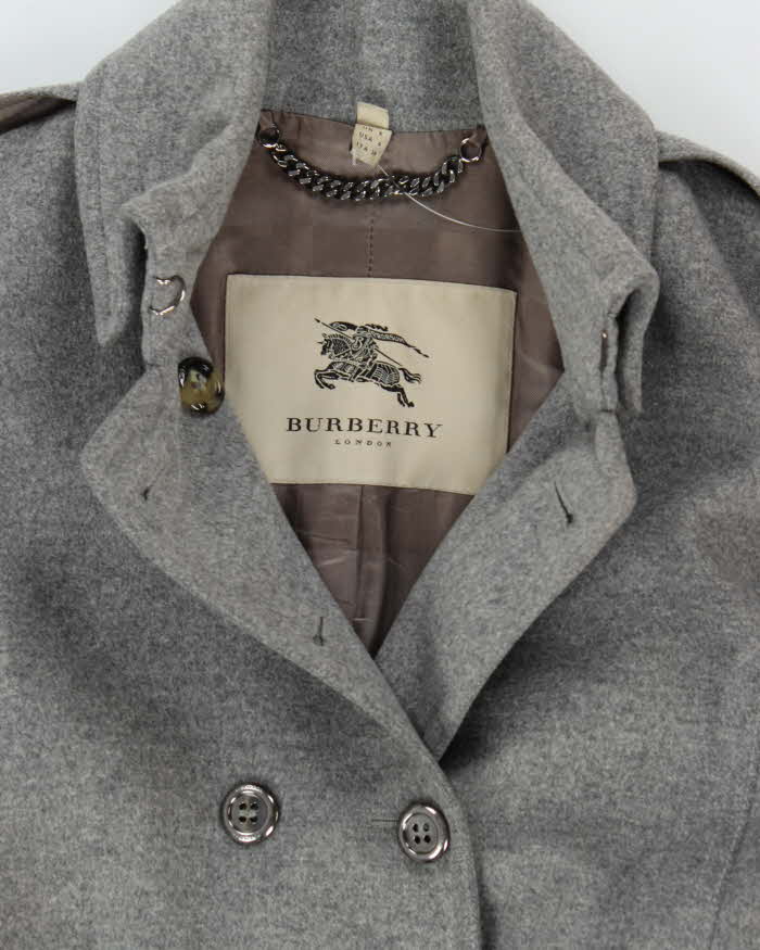Vintage 00s Women's Burberry Grey Wool Overcoat - XS