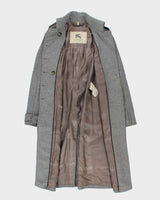 Vintage 00s Women's Burberry Grey Wool Overcoat - XS