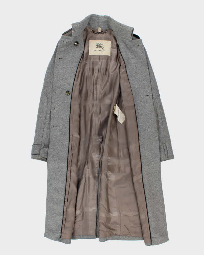 Vintage 00s Women's Burberry Grey Wool Overcoat - XS