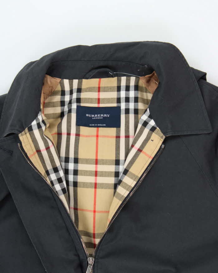 Vintage 00s Women's Navy Burberry Hooded Zip Up Mac - M