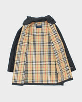 Vintage 00s Women's Navy Burberry Hooded Zip Up Mac - M