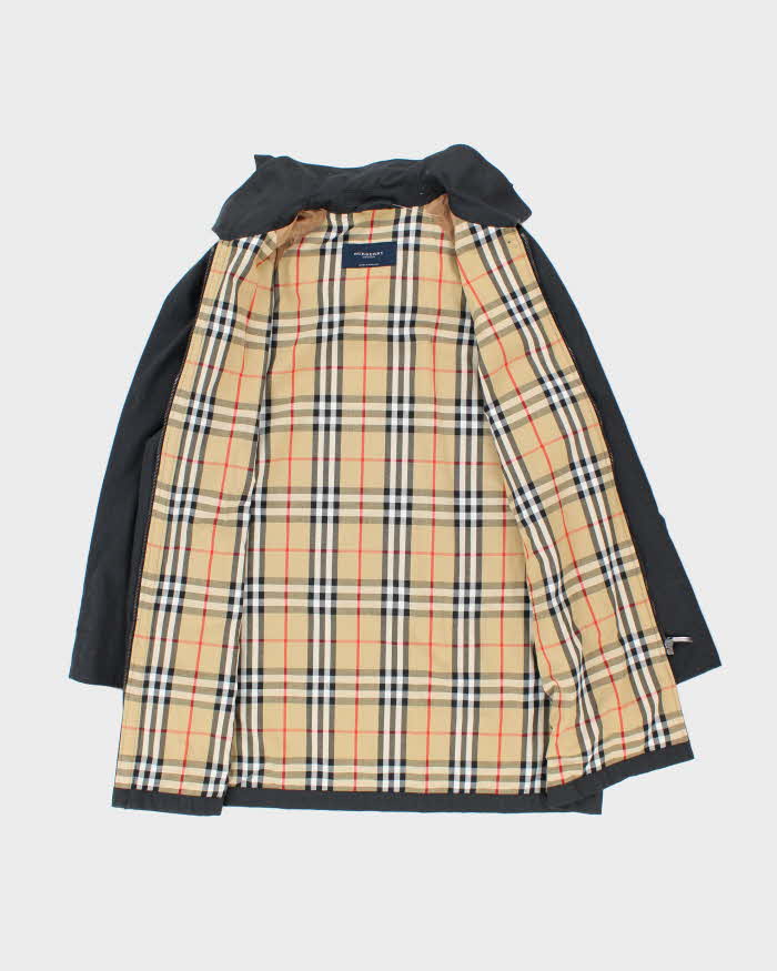 Vintage 00s Women's Navy Burberry Hooded Zip Up Mac - M