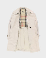 Vintage 00s Women's Cream Burberry Nova Check Lined Classic Trench Coat - XL