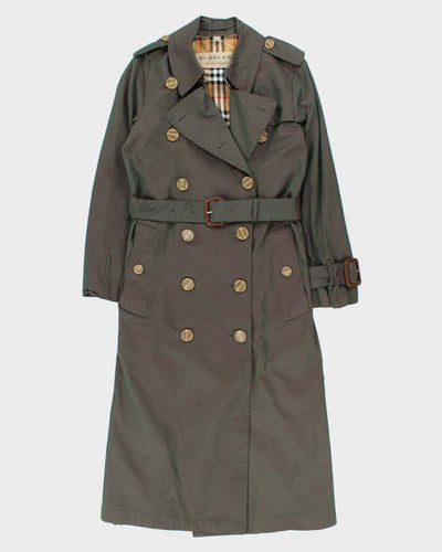 Women's Iridescent Green Burberry Nova Check Lined Classic Trench Coat - S