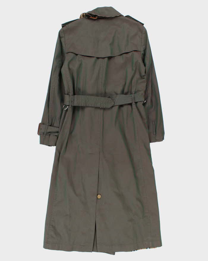Women's Iridescent Green Burberry Nova Check Lined Classic Trench Coat - S