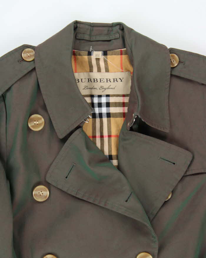 Women's Iridescent Green Burberry Nova Check Lined Classic Trench Coat - S