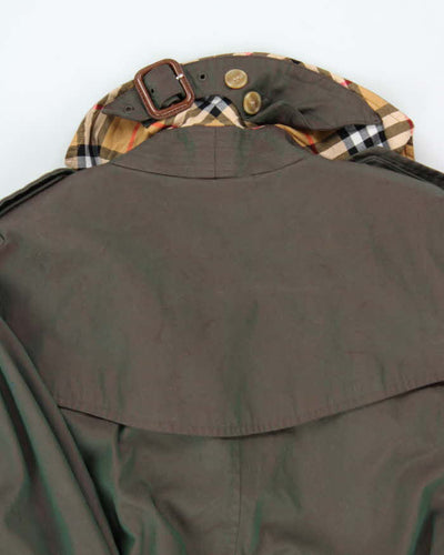 Women's Iridescent Green Burberry Nova Check Lined Classic Trench Coat - S