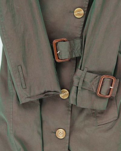 Women's Iridescent Green Burberry Nova Check Lined Classic Trench Coat - S