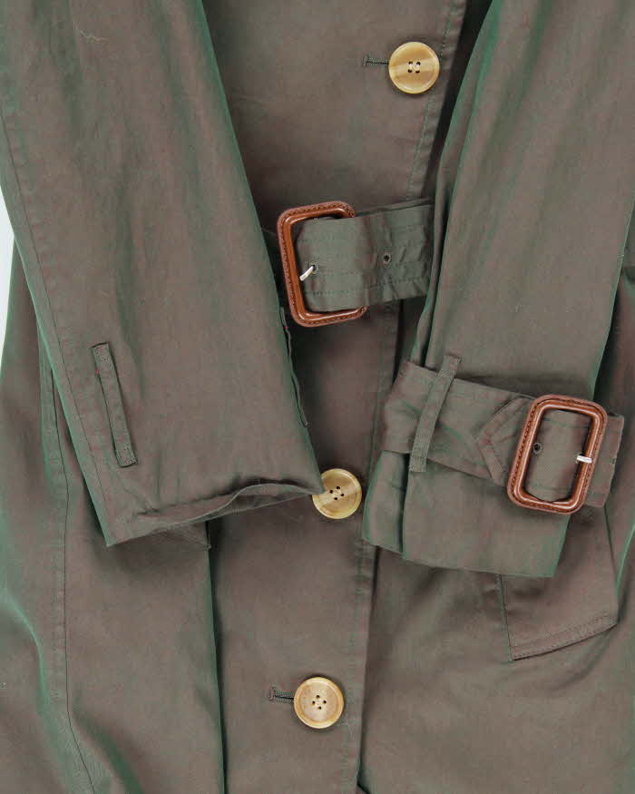 Women's Iridescent Green Burberry Nova Check Lined Classic Trench Coat - S