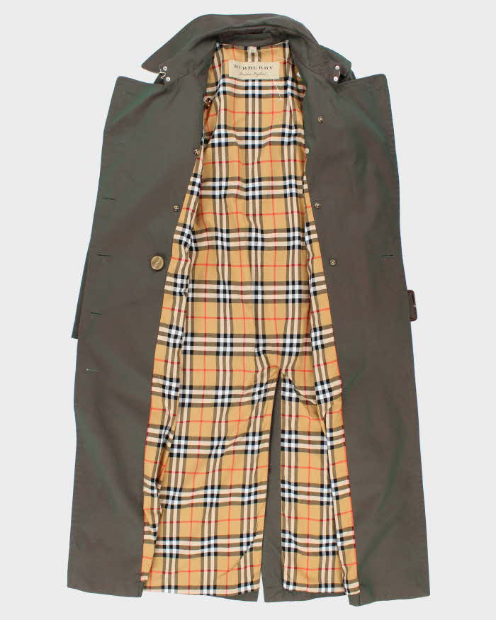 Women's Iridescent Green Burberry Nova Check Lined Classic Trench Coat - S