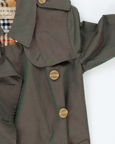 Women's Iridescent Green Burberry Nova Check Lined Classic Trench Coat - S