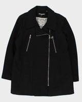 Karl Lagerfield Women's Black Double Breasted Quilted Wool Zip Up Coat - XL