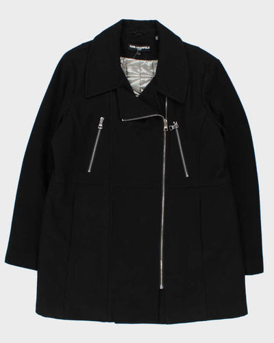 Karl Lagerfield Women's Black Double Breasted Quilted Wool Zip Up Coat - XL