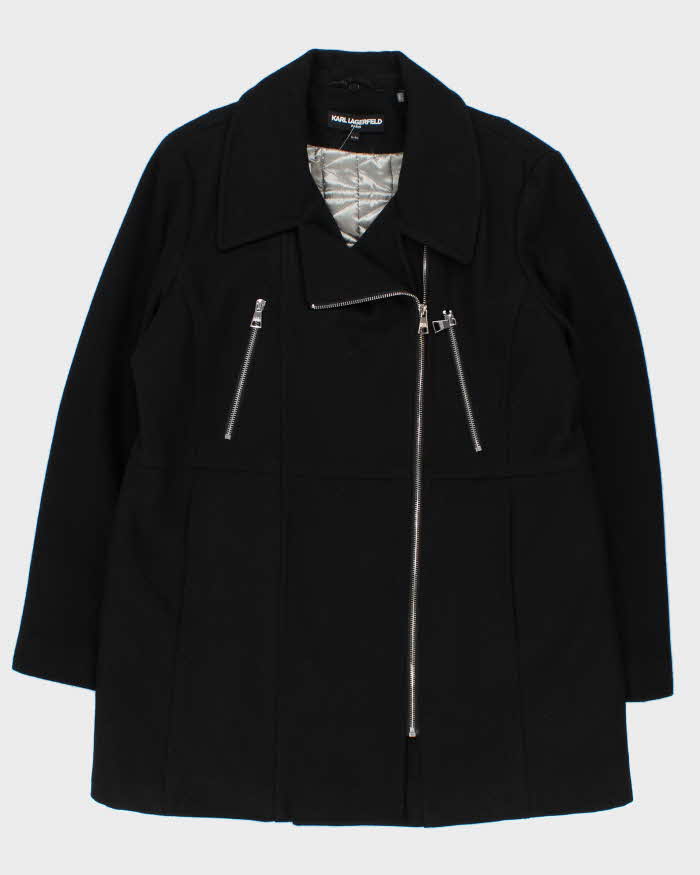 Karl Lagerfield Women's Black Double Breasted Quilted Wool Zip Up Coat - XL