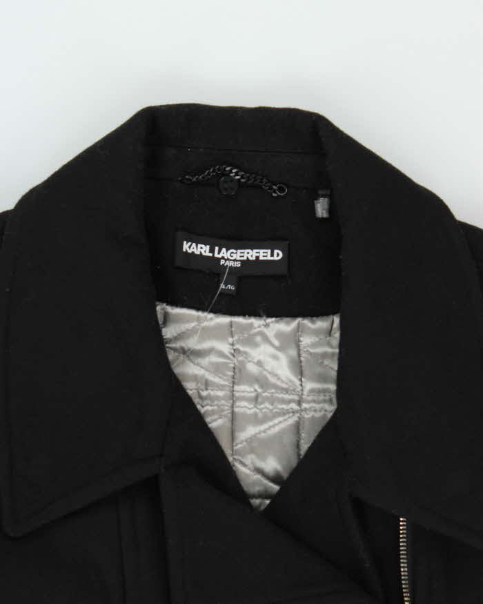 Karl Lagerfield Women's Black Double Breasted Quilted Wool Zip Up Coat - XL