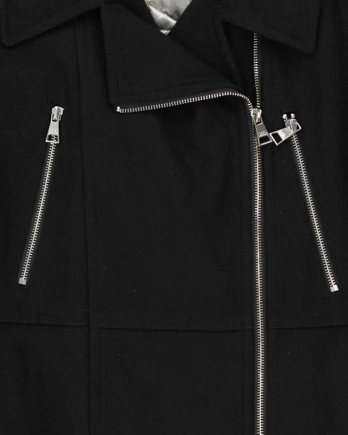 Karl Lagerfield Women's Black Double Breasted Quilted Wool Zip Up Coat - XL