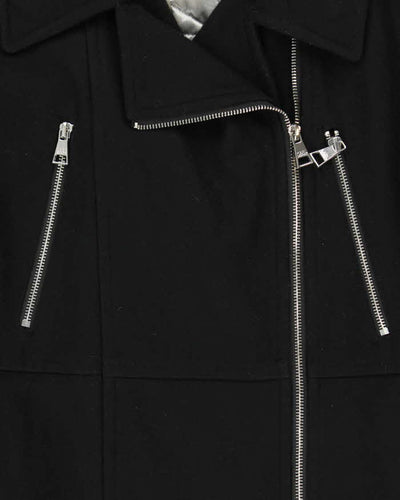 Karl Lagerfield Women's Black Double Breasted Quilted Wool Zip Up Coat - XL