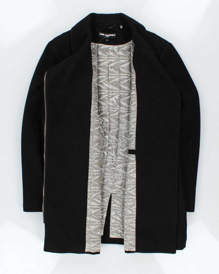 Karl Lagerfield Women's Black Double Breasted Quilted Wool Zip Up Coat - XL