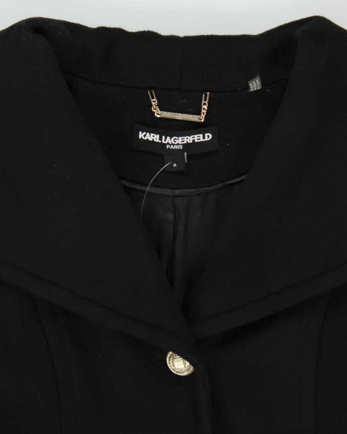 Karl Lagerfield Women's Black Wool Blend Long Overcoat - M