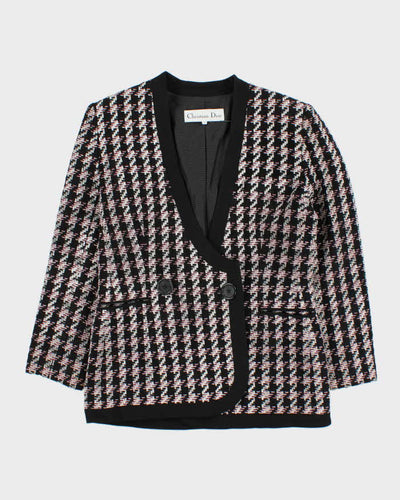Vintage 1980s Christian Dior Houndstooth Tweed Blazer Jacket - L