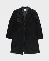 Vintage 90s Alice Blue Embroidered Long Suede Jacket - L