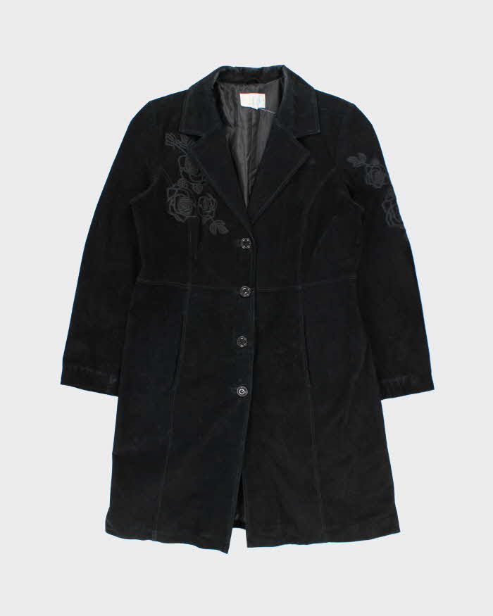 Vintage 90s Alice Blue Embroidered Long Suede Jacket - L