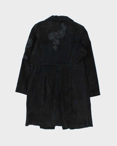 Vintage 90s Alice Blue Embroidered Long Suede Jacket - L