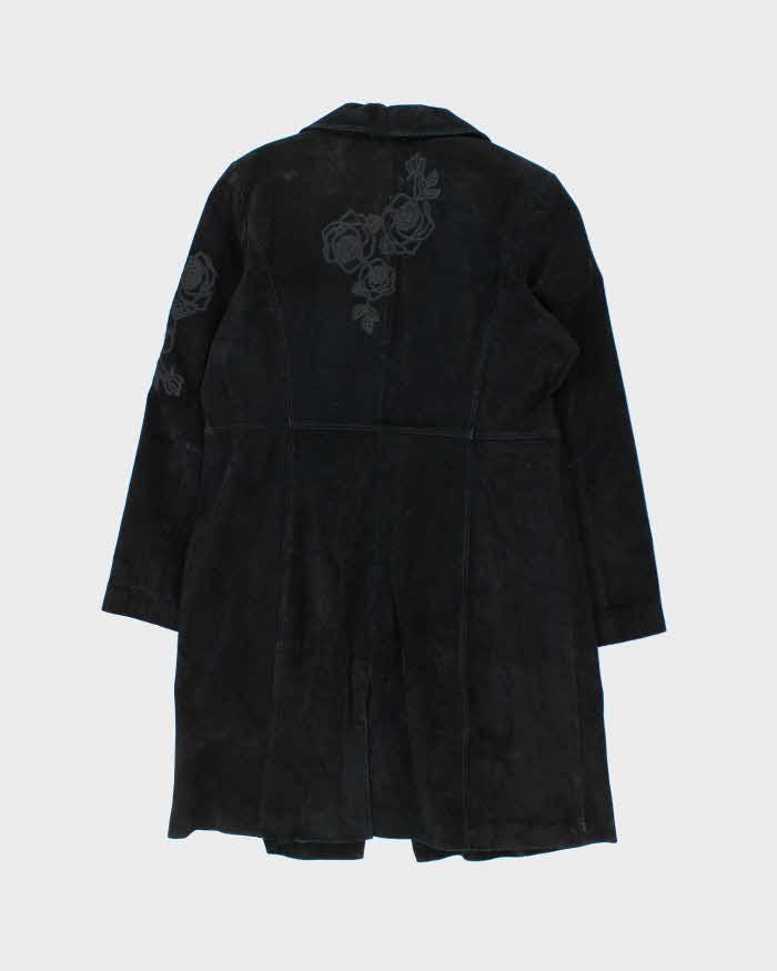 Vintage 90s Alice Blue Embroidered Long Suede Jacket - L