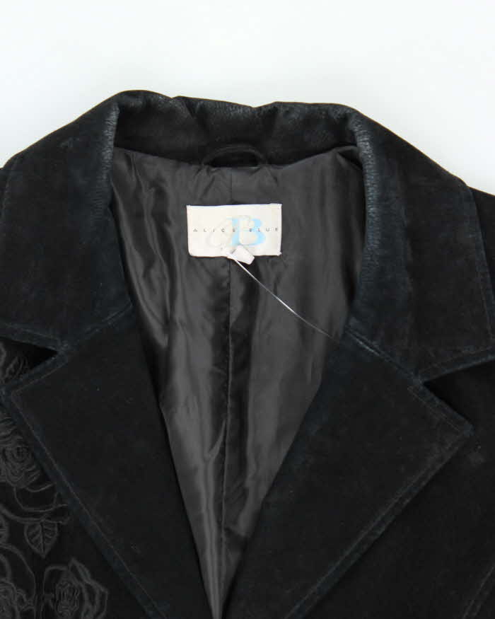 Vintage 90s Alice Blue Embroidered Long Suede Jacket - L