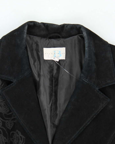 Vintage 90s Alice Blue Embroidered Long Suede Jacket - L