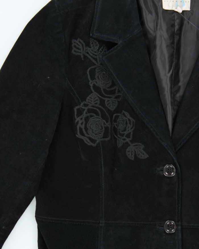Vintage 90s Alice Blue Embroidered Long Suede Jacket - L
