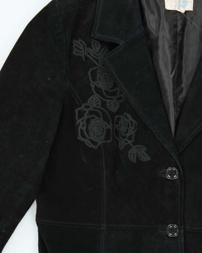 Vintage 90s Alice Blue Embroidered Long Suede Jacket - L