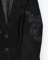 Vintage 90s Alice Blue Embroidered Long Suede Jacket - L