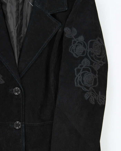 Vintage 90s Alice Blue Embroidered Long Suede Jacket - L