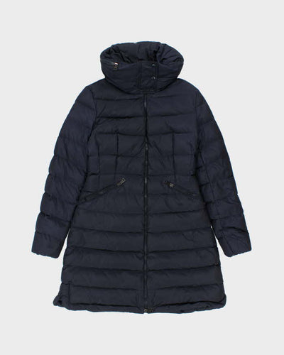 Vintage Moncler Flammette Navy Down Filled Long Hooded Jacket - S