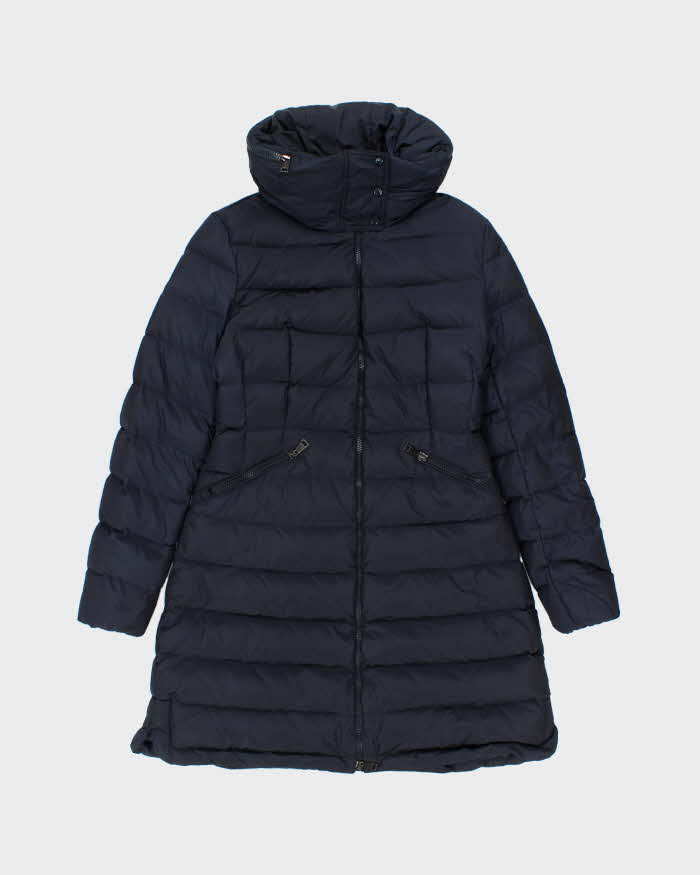 Vintage Moncler Flammette Navy Down Filled Long Hooded Jacket - S