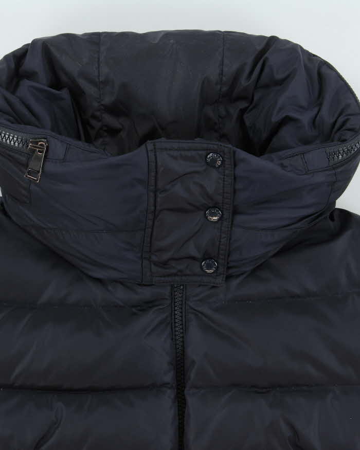 Vintage Moncler Flammette Navy Down Filled Long Hooded Jacket - S