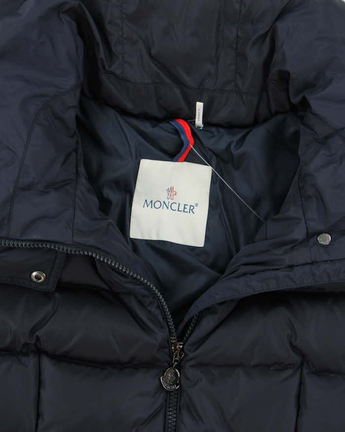 Vintage Moncler Flammette Navy Down Filled Long Hooded Jacket - S